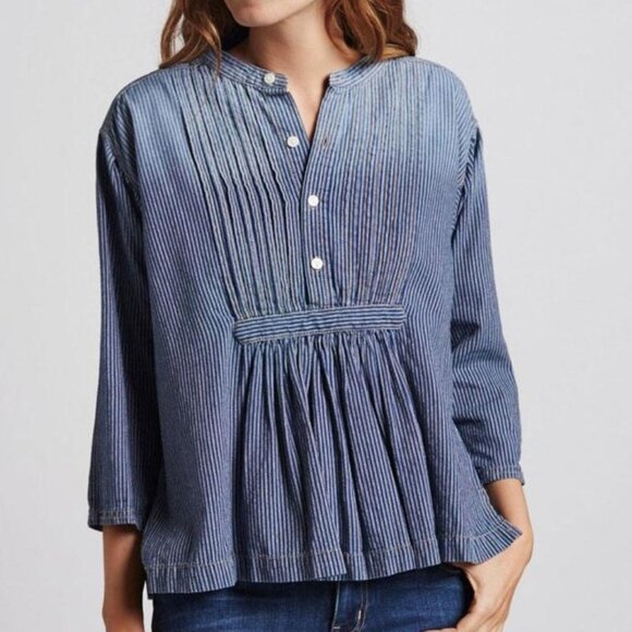 Current/Elliott Tops - CURRENT/ELLIOTT Pintuck Chambray Railroad Stripe Shirt